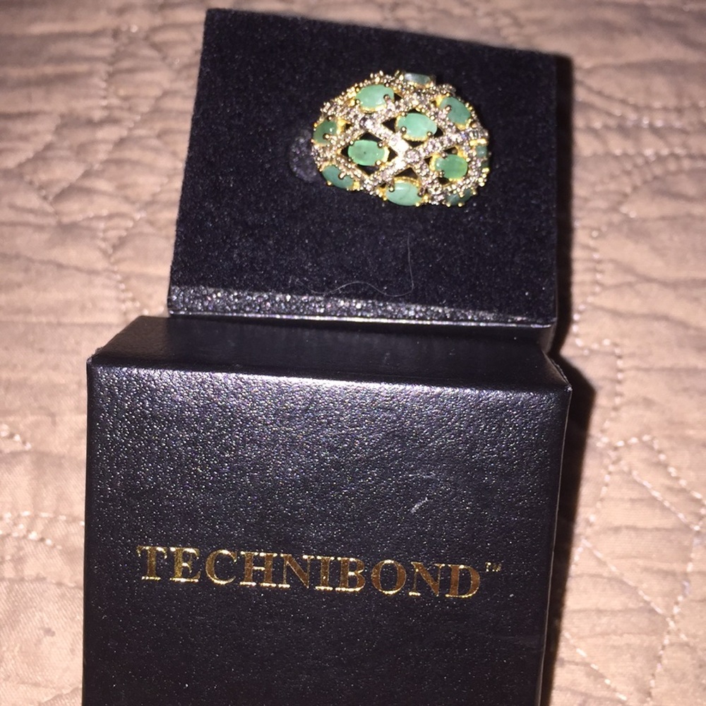 Technibond genuine Emerald ring gold plate